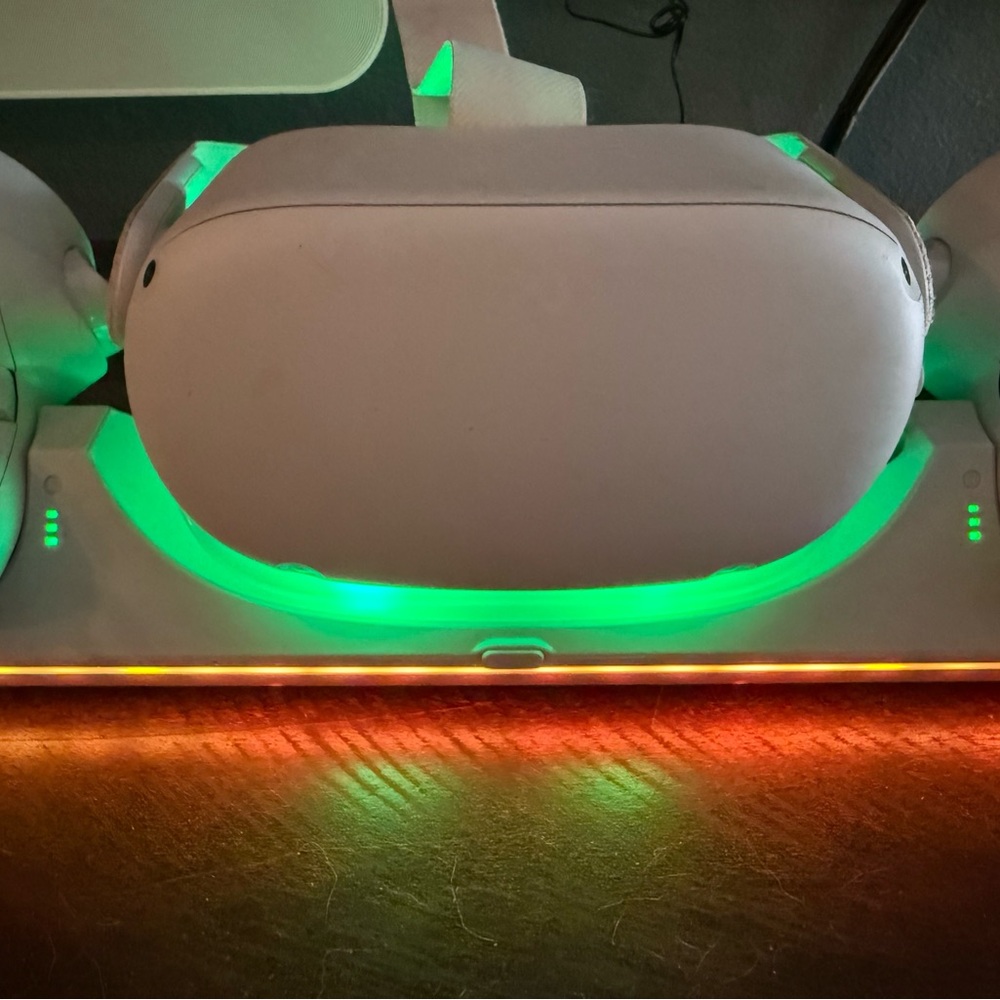 VR Headset with Green and Orange LED Lights
